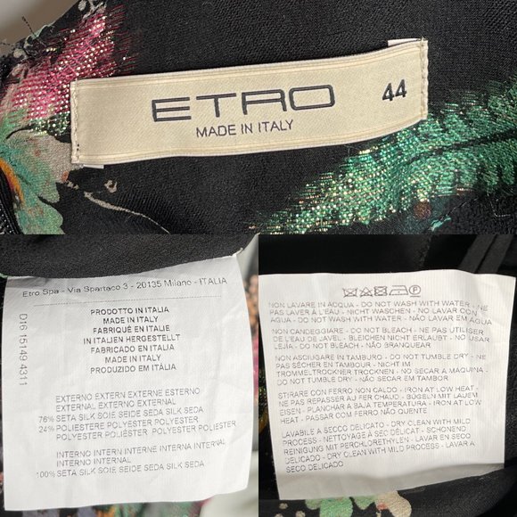 SOLD Etro Black Metallic Floral Print Fil Coupé Silk Chiffon Dress Size 44 S-M - Picture 12 of 13